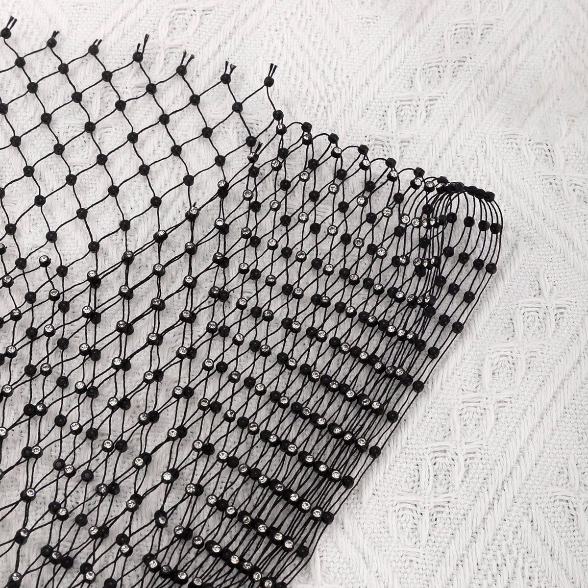 Handmade Rhinestone Fishnet See Through Mesh Cover Up Dress