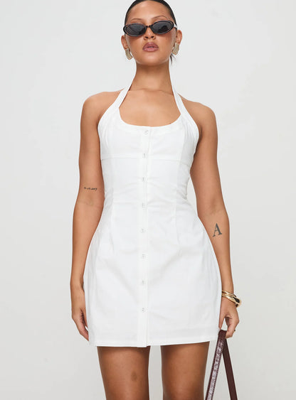 Mallorie Halter Mini Dress White