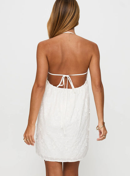 Daisy Chains Broderie Halter Mini Dress White