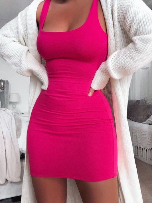 Spaghetti Strap Sexy Neon Bodycon Dress