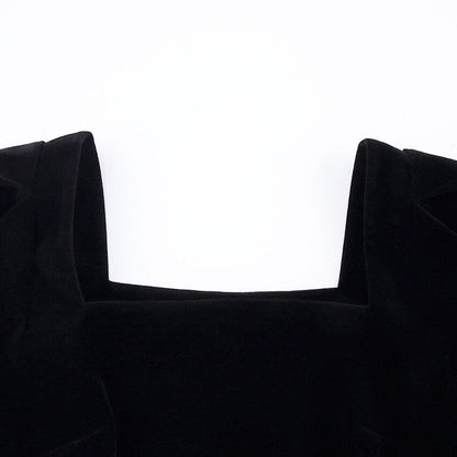 Square Collar Black Bubble Sleeve Long Sleeve Velvet Dress