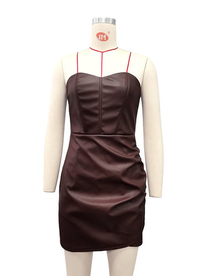 Strapless PU Leather Mini Dress