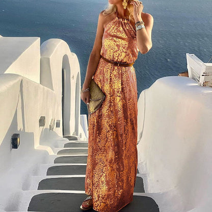 Spring Summer Neck-Mounted Maxi Dress