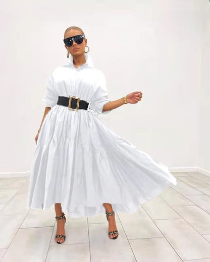 Spring Turn Down Collar Long Shirt Maxi Dress