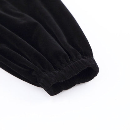 Square Collar Black Bubble Sleeve Long Sleeve Velvet Dress