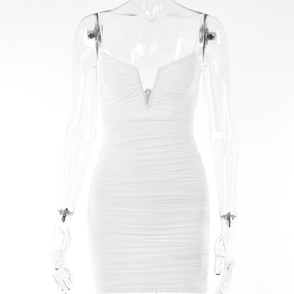 Spring Sexy Slim Elegant Clubwear Solid Sleeveless Backless Sheath Dress