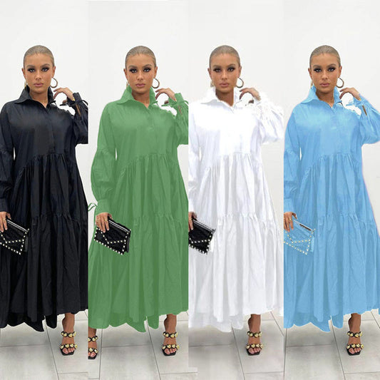 Spring Turn Down Collar Long Shirt Maxi Dress