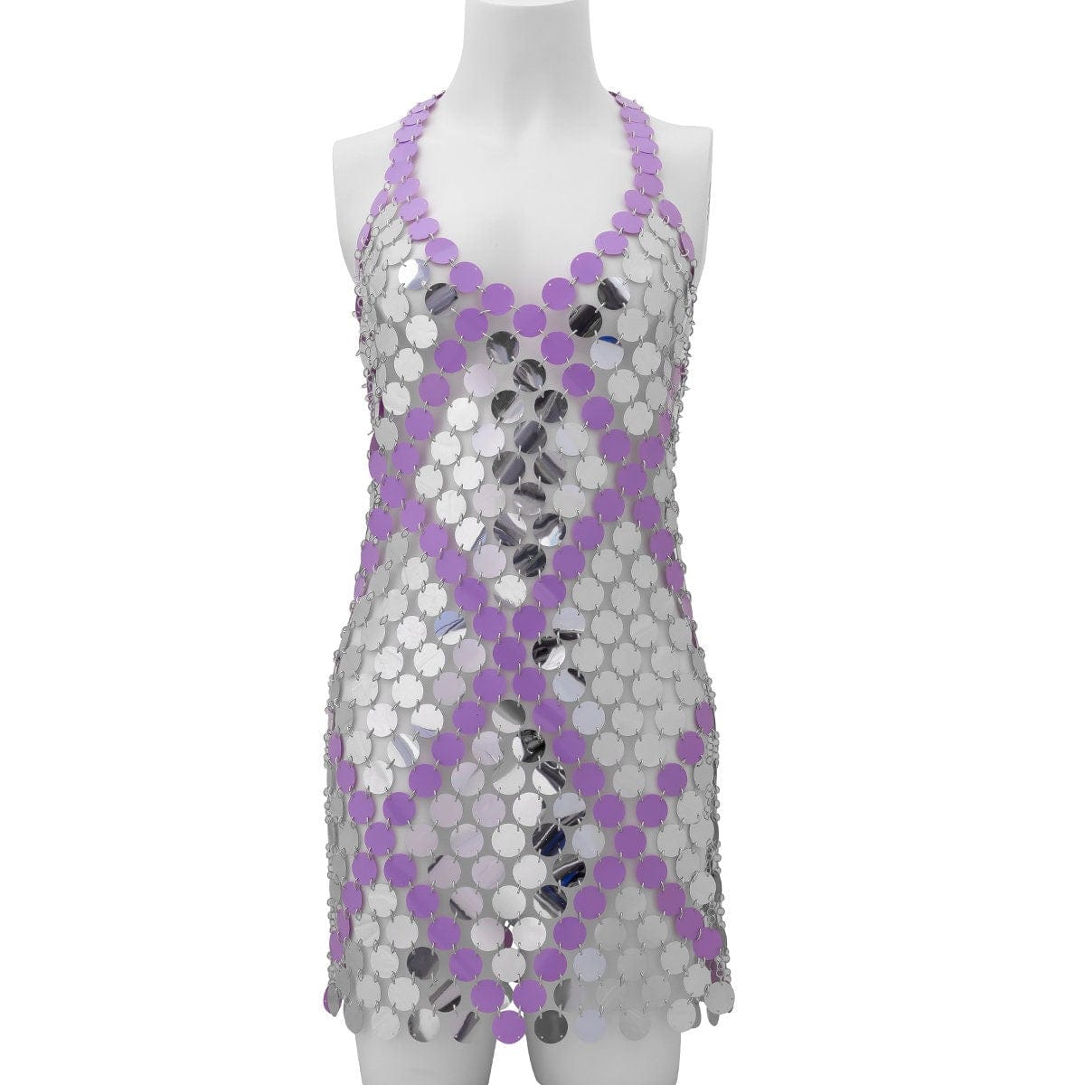 Handmade Two-tone Sequins Patchwork Rave Party Mini Dress