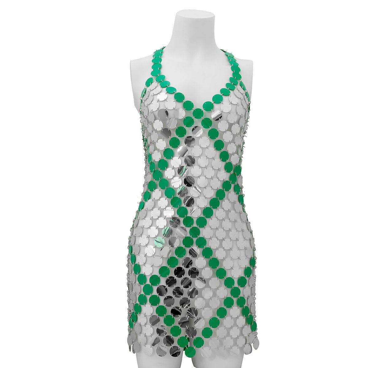 Handmade Two-tone Sequins Patchwork Rave Party Mini Dress