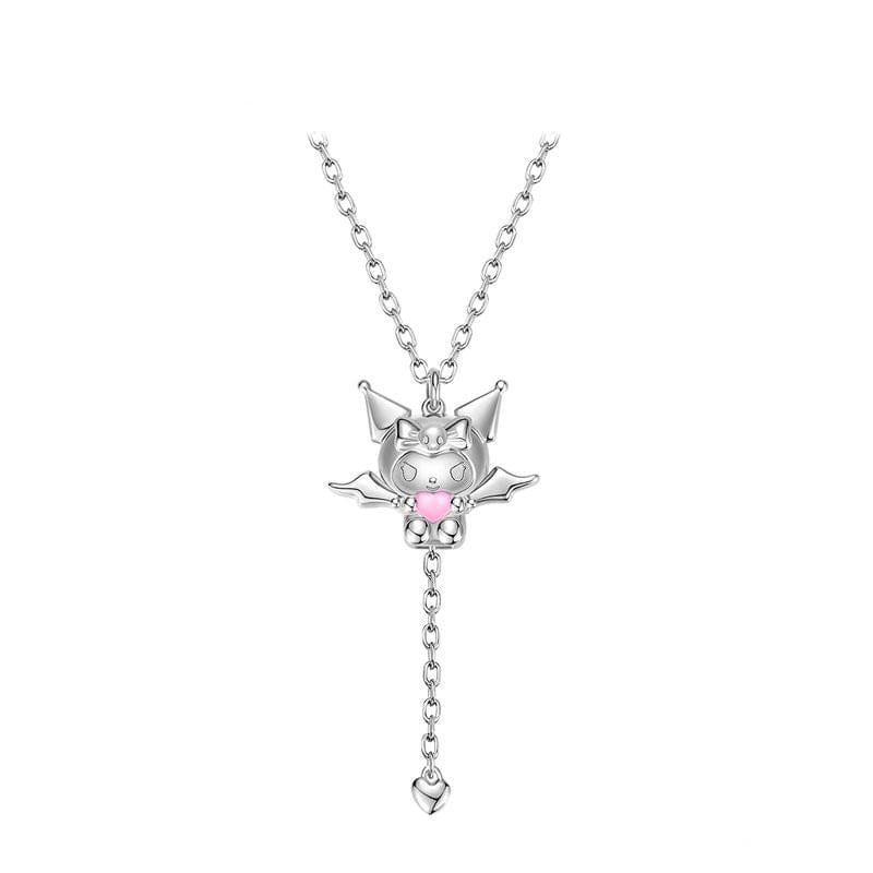 Kawaii Sanrio Cupid Heart Moving Angel Wings Kuromi Necklace